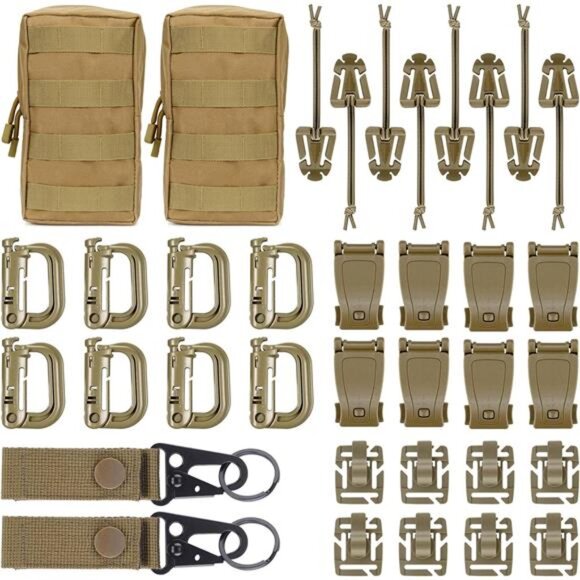 36PCS Attachments for Tactical Backpack Vest Belt, D-Ring Grimloc Locking Gear